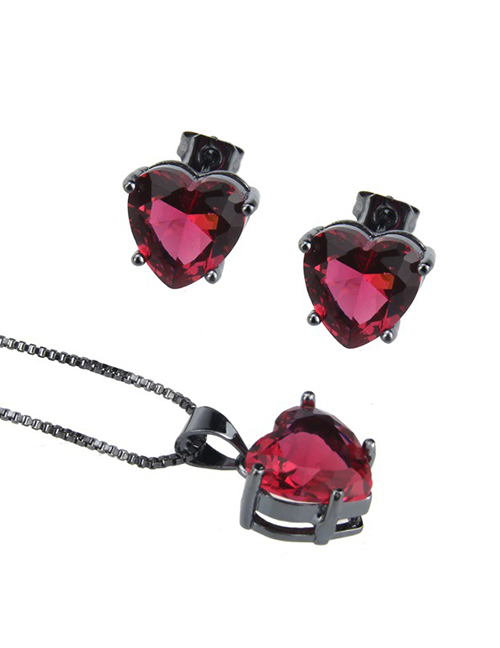 Elegant Red Diamond Decorated Heart Shape Jewelry Sets