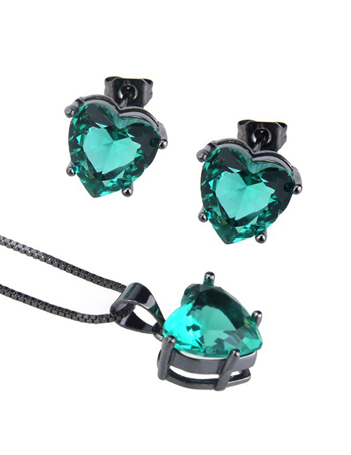 Elegant Green Diamond Decorated Heart Shape Jewelry Sets