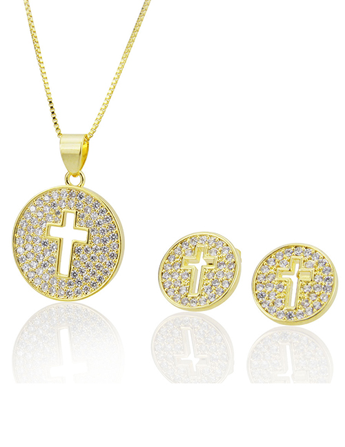 Elegant Gold Color Hollow Out Cross Shape Design Jewelry Sets