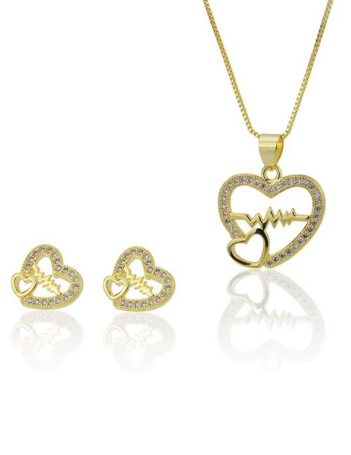 Elegant Gold Color Hollow Out Heart Shape Design Jewelry Sets