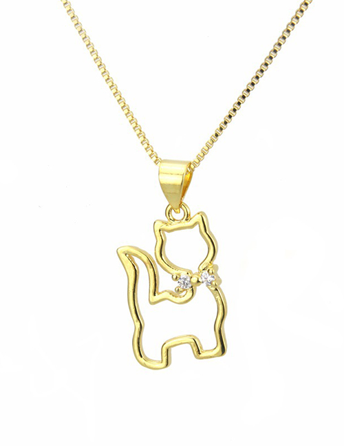 Elegant Gold Color Cat Pendant Decorated Necklace