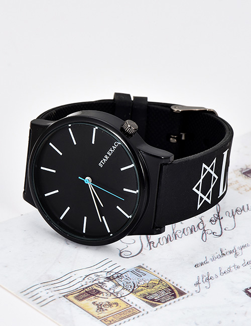 Fashion Black Letter Pattern Decorated Watch