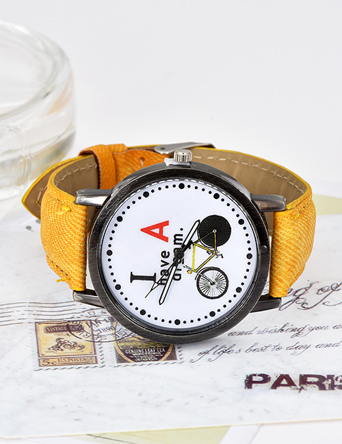Fashion Orange Bicycle Pattern Decorated Simple Watch