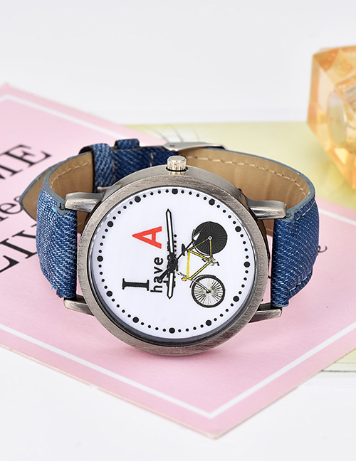 Fashion Blue Bicycle Pattern Decorated Simple Watch