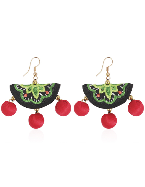 Fashion Green+red Sector Shape Design Simple Earrings