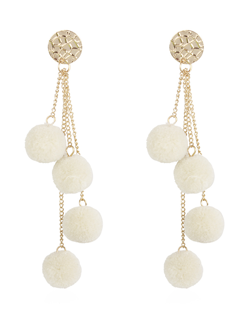 Fashion White Fuzzy Balls Decorated Long Earrings