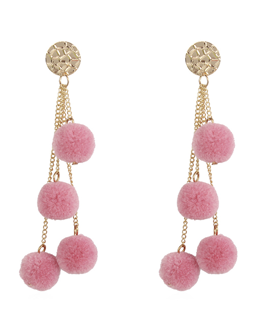 Fashion Pink Fuzzy Balls Decorated Long Earrings