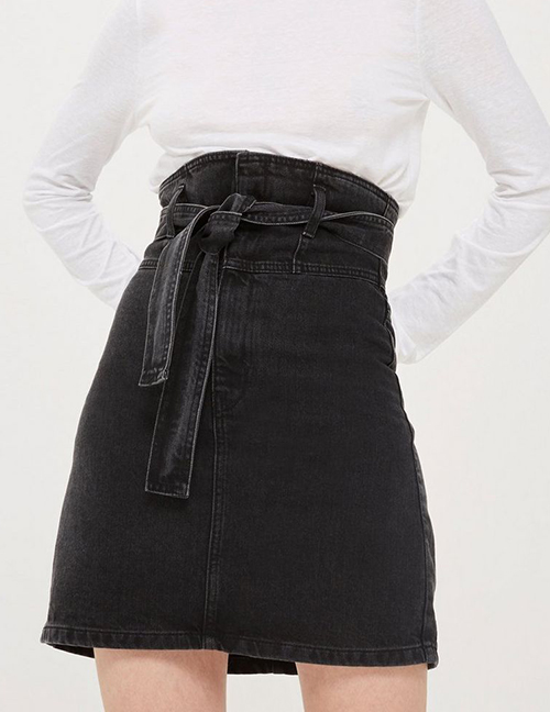 Fashion Black Pure Color Decorated Simple Skirt