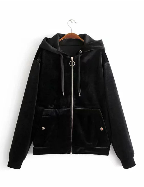 Fashion Black Thickening Design Pure Color Hoodie