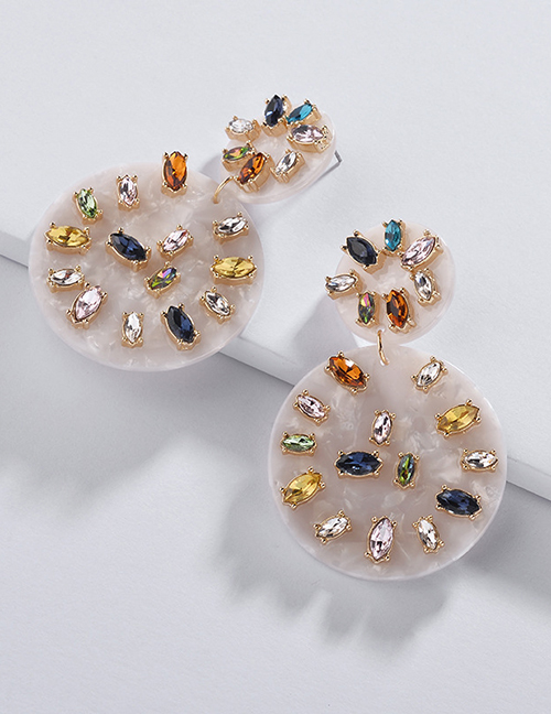 Fashion Beige Full Diamond Decorated Round Earrings