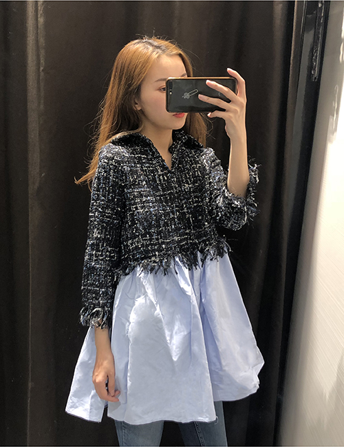 Fashion Blue Color Matching Decorated Shirt