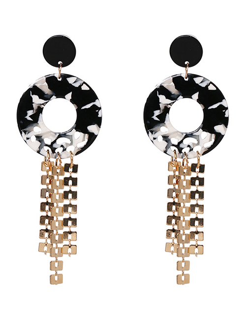 Elegant Black Hollow Out Round Shape Design Tassel Earrings