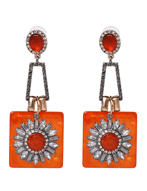 Elegant Orange Full Diamond Design Geometric Shape Earrings