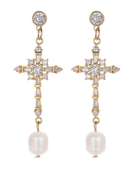 Fashion Gold Color Cross Shape Decorated Earrings