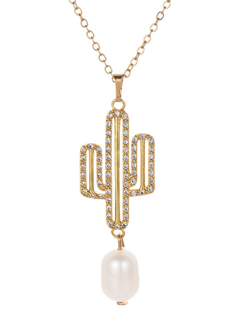 Fashion Gold Color Cactus Shape Pendant Decorated Necklace
