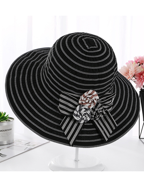 Fashion Black Flower Shape Decorated Sunshade Hat