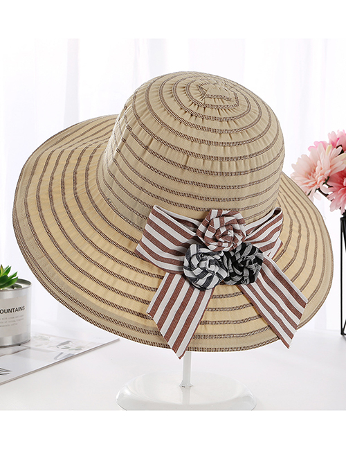 Fashion Beige Flower Shape Decorated Sunshade Hat