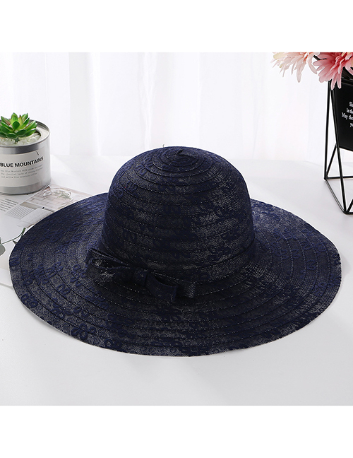 Fashion Navy Pure Color Decorated Sunshade Hat