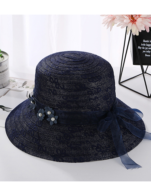 Fashion Navy Flower Shape Decorated Sunshade Hat