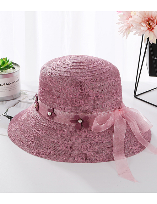 Fashion Pink Flower Shape Decorated Sunshade Hat