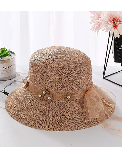 Fashion Khaki Flower Shape Decorated Sunshade Hat