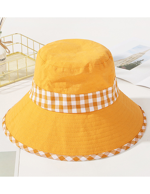 Fashion Yellow Grid Pattern Decorated Sunshade Hat