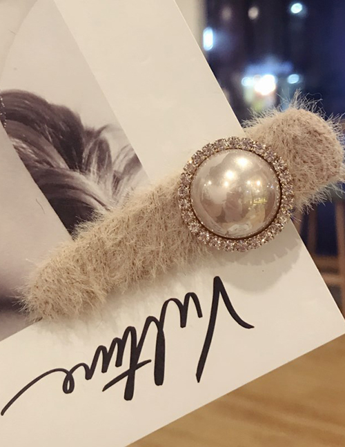 Fashion Khaki Pearl&diamond Decorated Hair Clip