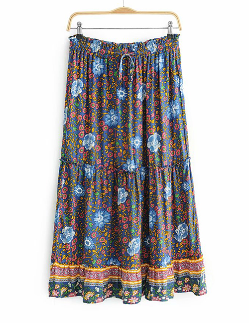 Fashion Navy Flower Pattern Decorated Skirt