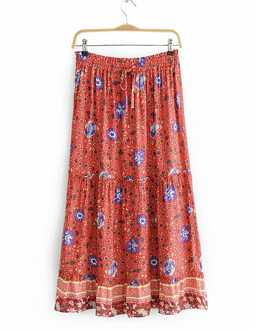 Fashion Red Flower Pattern Decorated Skirt