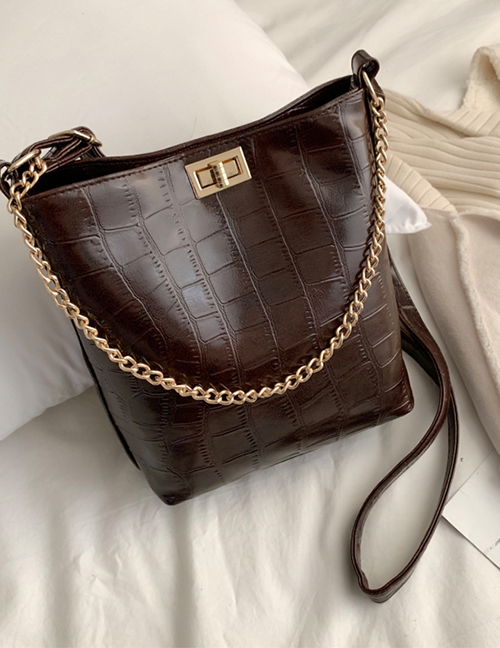 Vintage Dark Brown Buckle Decorated Shoulder Bag