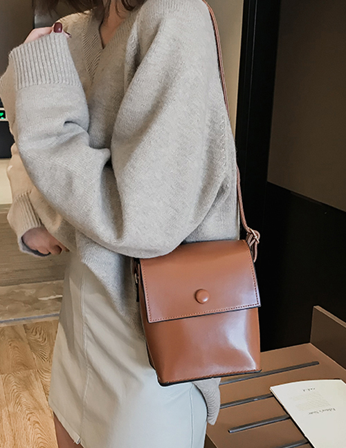 Simple Brown Pure Color Decorated Shoulder Bag
