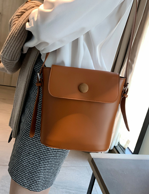 Fashion Dark Brown Pure Color Decorated Shoulder Bag