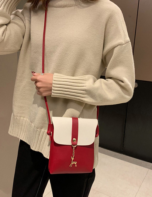 Fashion Red Color Matching Decorated Shoulder Bag