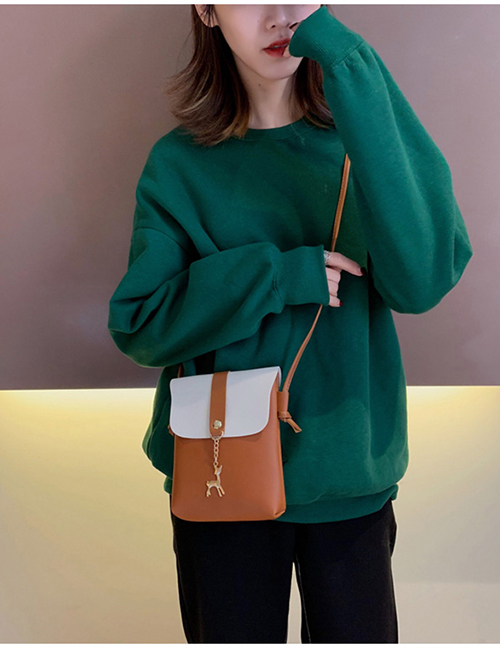 Fashion Brown Color Matching Decorated Shoulder Bag