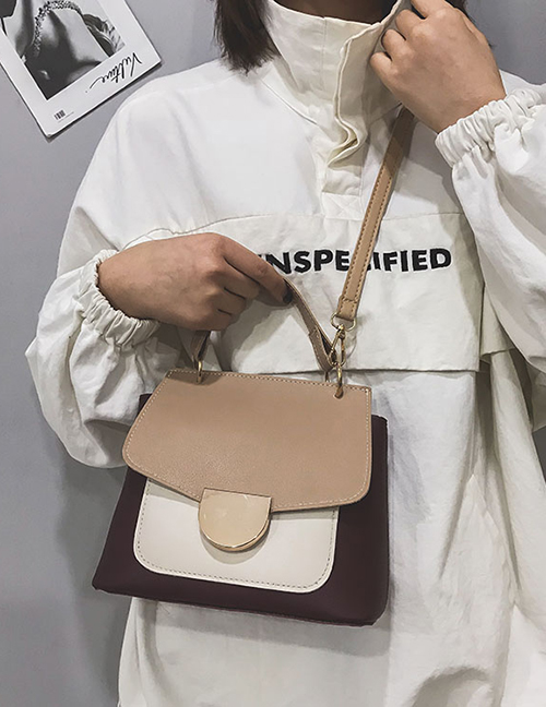 Simple Khaki Color Matching Decorated Shoulder Bag