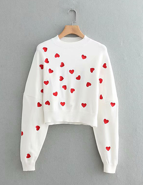 Fashion White Heart Pattern Decorated Sweater