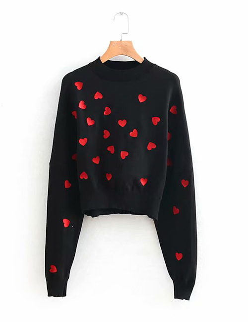 Fashion Black Heart Pattern Decorated Sweater