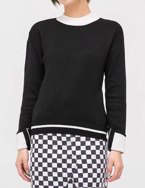 Fashion Black Round Neckline Design Sweater