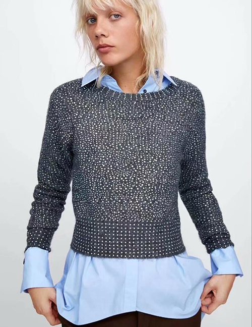 Fashion Gray Bead Decorated Sweater