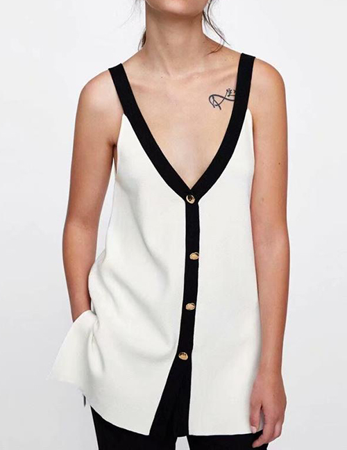 Fashion White V Neckline Design Pure Color Vest