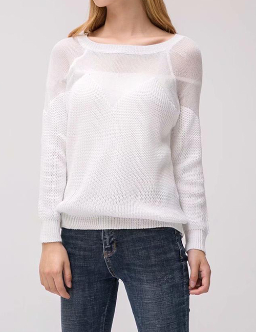 Sexy White Pure Color Decorated Sweater