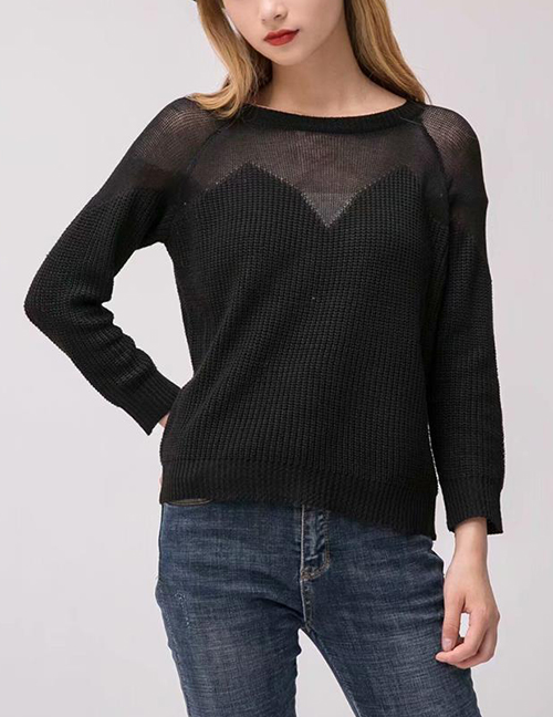 Sexy Black Pure Color Decorated Sweater