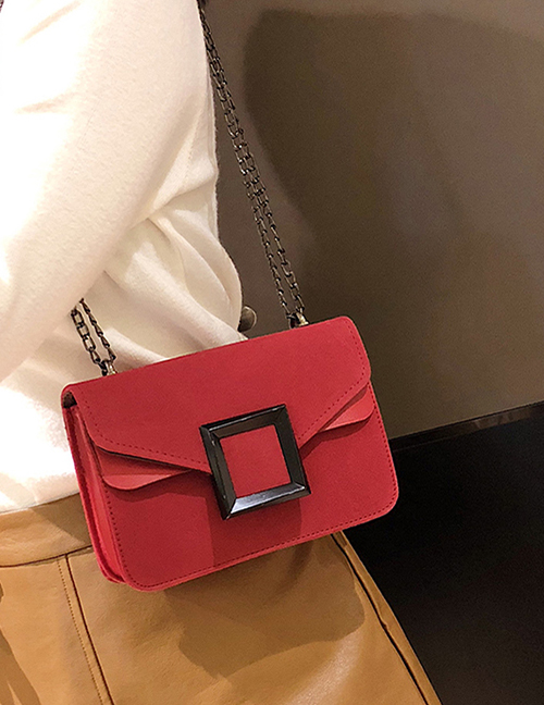 Vintage Red Pure Color Decorated Shoulder Bag