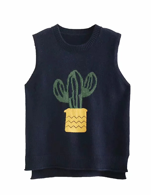 Fashion Navy Cactus Shape Decorated Vest