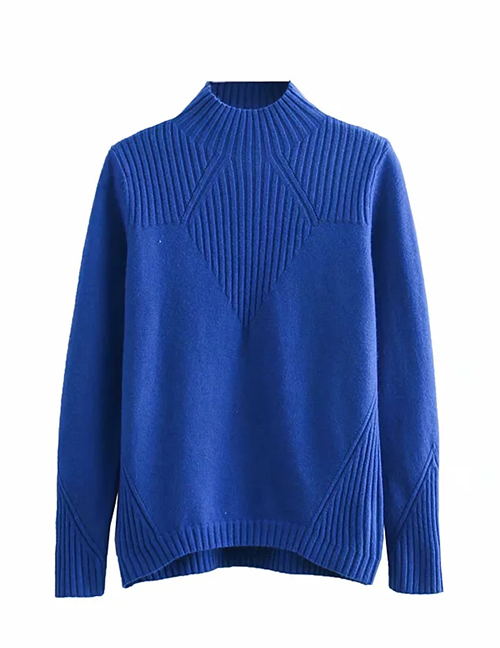 Fashion Sapphire Blue Pure Color Decorated Sweater