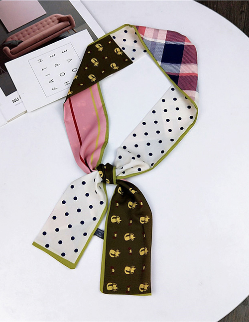 Fashion Green+pink Cat Pattern Decorated Small Scarf