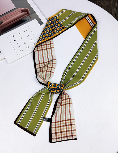 Fashion Green+yellow Grid Pattern Decorated Small Scarf