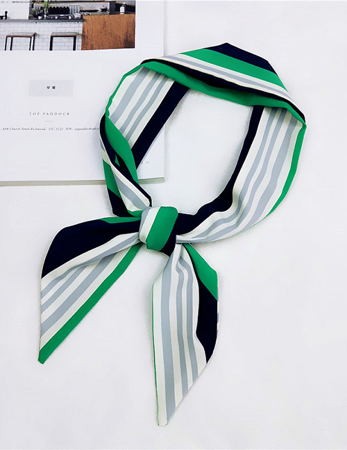 Lovely Green Stripe Pattern Decorated Wide Scarf
