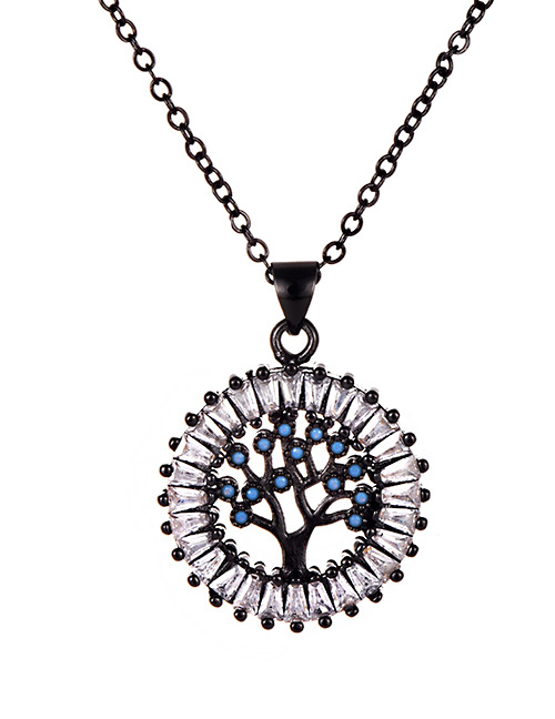 Fashion Gun Black Hollow Out Tree Pendant Decorated Necklace