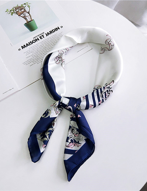 Fashion Navy Flowers Pattern Decorated Scarf